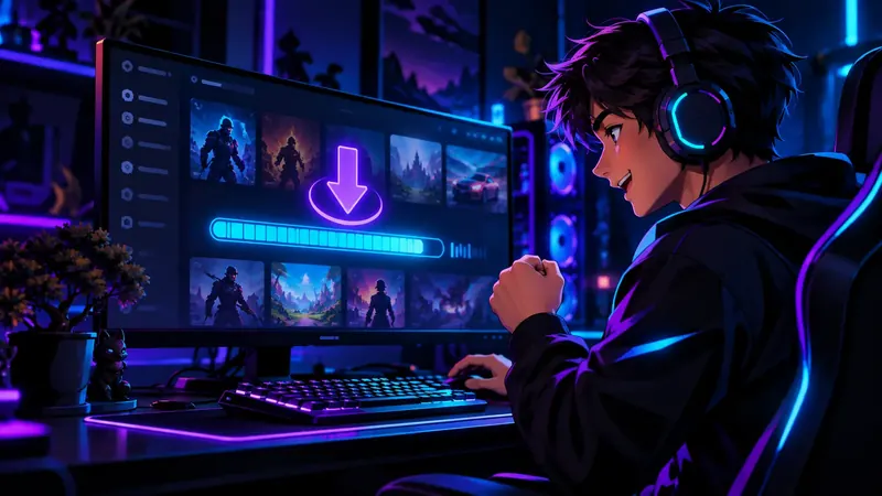 Biblioteca da Steam com o jogo sendo baixado e a barra de progresso da instalação na tela